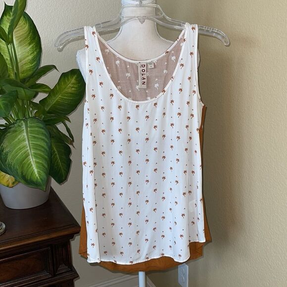 (BOGO FREE) Anthropologie Dolan Left Coast Mixed Media Palm Tree Tank Top XS - Picture 3 of 4